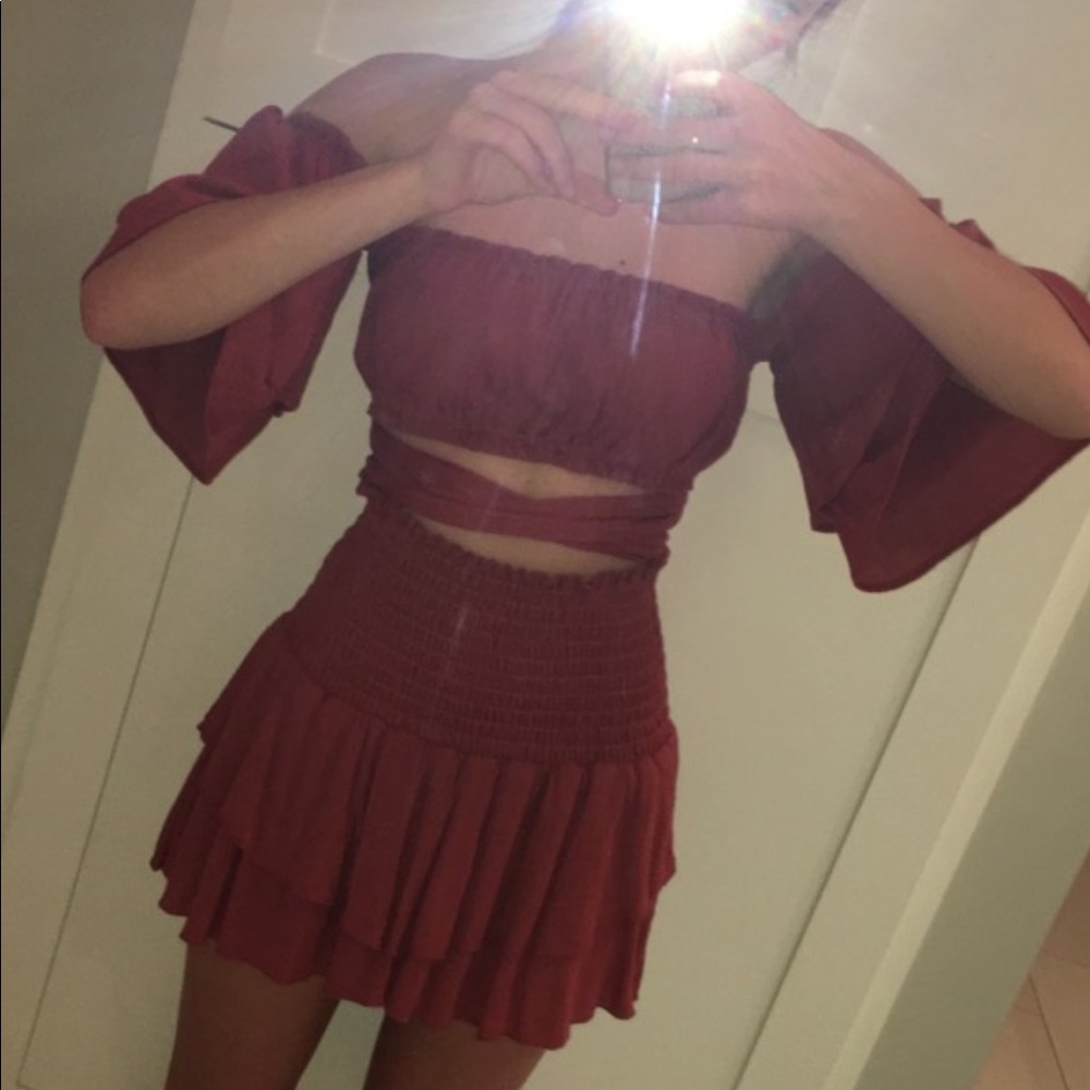 Planet Blue Orange Mini Skirt, Crop Top Set